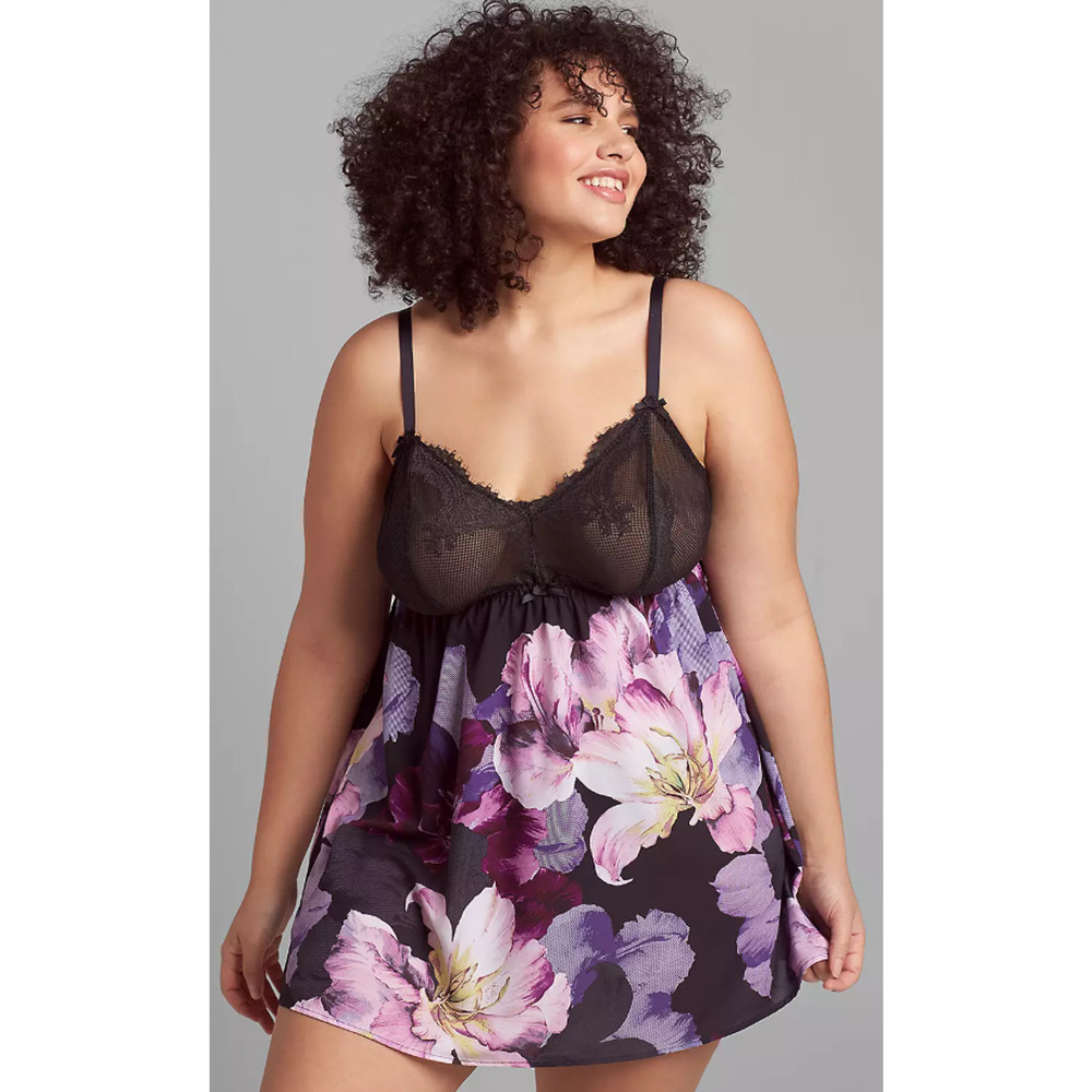 Cacique Multicolor Floral V-Neck Chemise Babydoll Nightgown‎ Womans Size 14/16